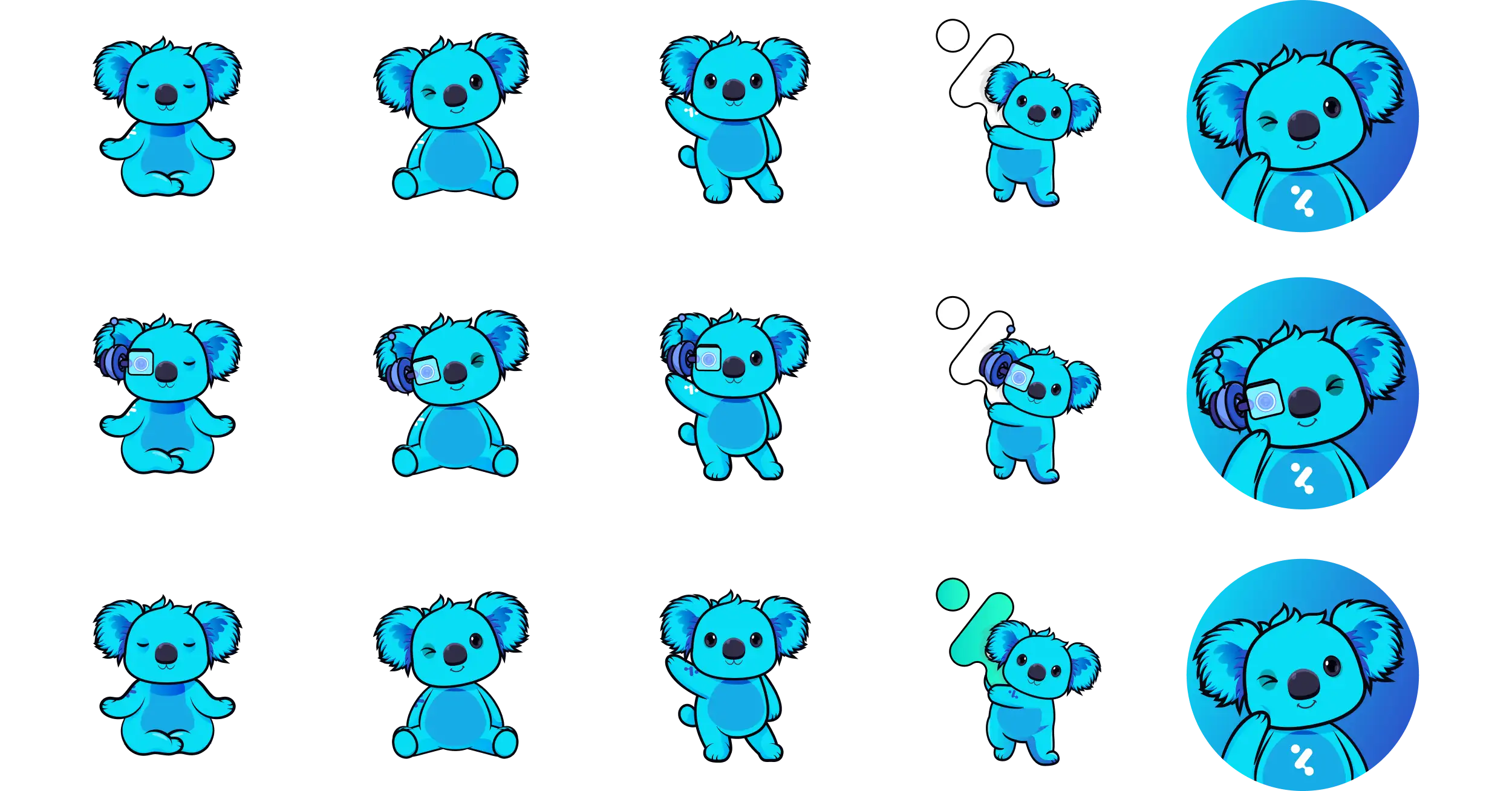 Initial set of exploratory poses in the brand colors